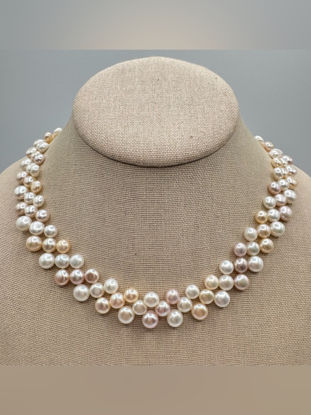 Layered Genuine Button Pearl Necklace Cream Peach Pink Wedding Season Bridal